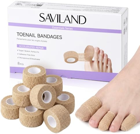 SAVILAND Self Adhesive Toe Bandages, 8 Rolls Elastic Cohesive Bandage Wrap | Breathable Big Toe Protectors Finger Bandages Effective Toes Covers Cushions for Pain Relief Sports and Stretch Athletic