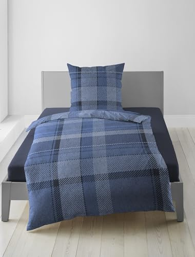 Bierbaum Ropa de Cama 4046, Franela Fina, diseñada en Alemania, Azul 20, 155 x 220 + 80 x 80 cm, tamaño cómodo