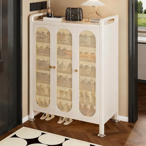 XRRJFYH Schuhschrank Metall, Schuhaufbewahrung Weiss, Shoe Cabinet mit Türen, Schuhkommode Modern, Schuheschränke(88x122cm/35x48in)