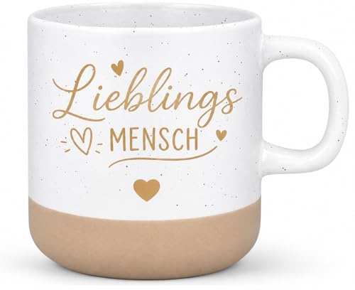 Lieblingsmensch Keramik Kaffeetasse Becher Geschenk Freundin zum Geburtstag | Modernes gesprenkeltes Design mit edlem Golddruck & rustikalem Boden. Spülmaschinenfest & mikrowellengeeignet