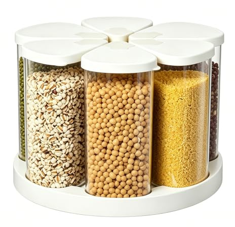ZgoEC 360° Drehbarer Müslispender mit Deckel und Tischplatte, 6pcs x 690ml | Transparent Plastik Vorratsdosen für Nüsse & Haferflocken, Müsli Behälter für Küche, Getreide Spender, Vorratsbehälter