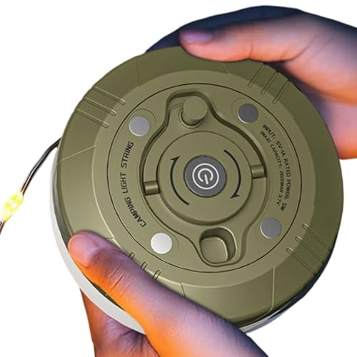 Luces de cadena para acampar - Lámpara para acampar con almacenamiento de cuerdas | Luces de al aire libre impermeables: carrete de luz de campamento retráctil, portátil para campamentos al aire