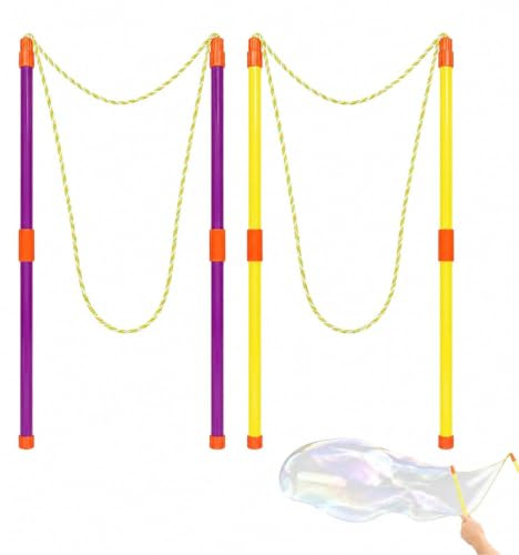 2 paia di bastoncini per bolle di sapone in plastica con corda di cotone, bolle di sapone giganti, giocattolo per bolle di sapone giganti, viola e giallo, adatto per bambini e adulti, giocattoli da