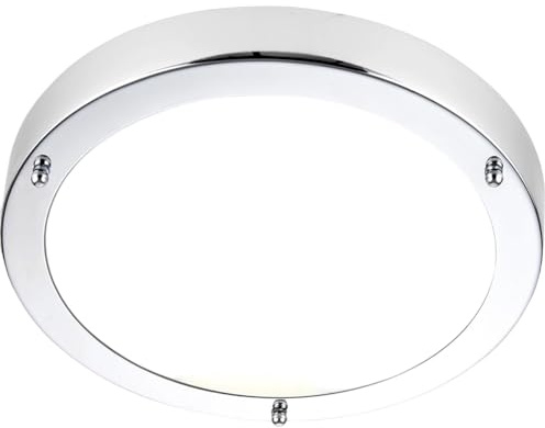 National Lighting Bathroom Ceiling Light - Dimmable LED Flush Bath Light with Frosted Shade – Round IP44 Moister Proof Bulkhead – Ceiling Light for Kitchen Porch Toilet Utility Room – LED E27 Chrome