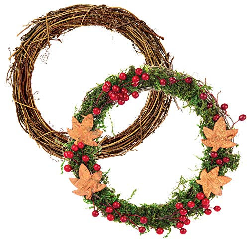 Baker Ross AV883 Natural Rattan Wreaths, Perfect for Seasonal Displays, Decorate with Pine Cones, Berries, Pine Branches and More, Eco Friendly Material (Pack of 2), diameter approx 20-21cm