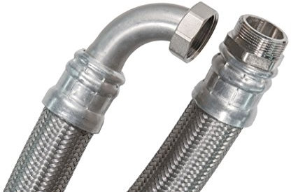 SFX® Panzerschlauch 30cm DN19-3/4 Zoll AG x 3/4 Zoll ÜM - 90 Grad Bogen - Trinkwasser Edelstahl Umflechtung Flexschlauch 300mm