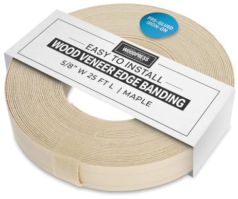 WoodPress® 15 mm Bois d'Érable Véritable Bande de Chant en Placage Préencollé – Rouleau de 7,5 m – Application à Repasser Facile à Faire soi-même, Couvre Le Bord d'un Panneau MDF Standard