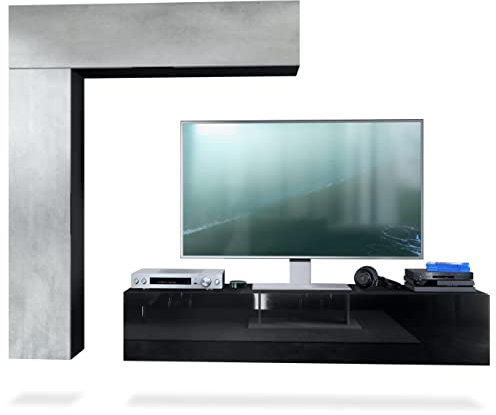 Vladon Wohnwand Taurito, Made in Germany, Schwarz matt/Beton Oxid Optik - Moderne Anbauwand für Ihr Wohnzimmer (320 x 182 x 39 cm)