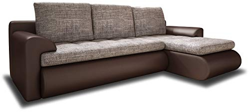 Sofnet Ecksofa Santi - Polsterecke L-Form, Schlafsofa mit Bettkasten, Couchgarnitur mit Schlaffunktion, Couch, Sofa, Sofagarnitur (Braun + Beige (Madryt 128 + Berlin 03), Ecksofa Rechts)