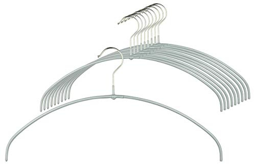 MAWA Kleiderbügel Light, Set mit 20 platzsparenden und rutschfesten Bügeln, ideal für T-Shirts, Tops und leichte Pullover, mit 360° drehbarem Haken und Antirutschbeschichtung, 40 cm, Silber | Schlank, platzsparend, um 360° drehbare Haken, rutschfeste Beschichtung
