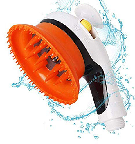 QMYS Pet Bathing Tool Universal Dog Cat Shower Sprayer Cleaner Suit Attachment Brush for Hose Bath Massage Scrubber Silicone Cleaning Washer Comb Garden (Orange)