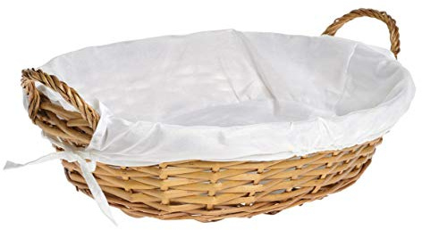 HERSIG - Bandeja Mimbre Natural | Cesta Mimbre Ovalada con Forro y Asas - 45 x 35 x 12 cm