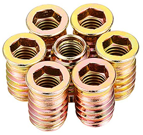 ULWSY Tuercas de inserción para muebles, 20 piezas M8 * 20 mm Tuerca de inserción roscada con impulsión hexagonal de madera para muebles de aleación de zinc