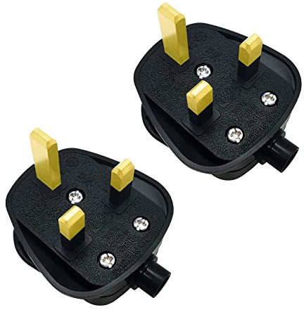 2 PACK 3 Pin Plug UK,13 Amp Plug UK | 3amp Plug UK with Cord Grip Rewireable Heavy Duty, Black Plugs 3 pin UK