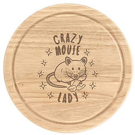 Crazy Mouse Lady Stars Wooden Chopping Cheese Board Round 25cm