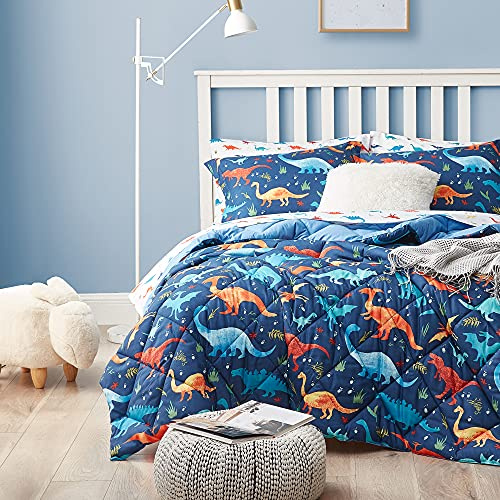 UMCHORD Dinosaurie sängkläder för barn, set med sängkläder i två storlekar med lakan, 5 delar mjuk lätt säng i en väska, hållbar barnsäng set