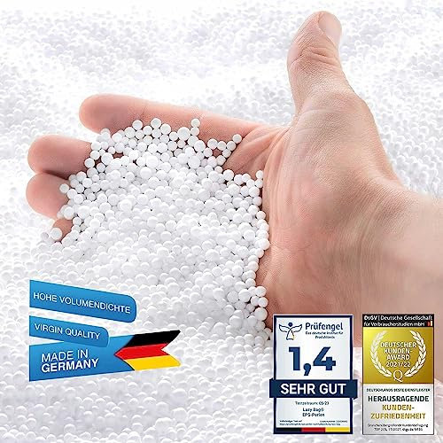 Bolsa perezosa original EPS relleno de puf de perlas pelotita de espuma de poliestireno rellena el paquete de relleno para pufs, cojines de asiento, cojines para el cuello y mucho más. (1 Litro)