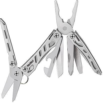 NexTool Multitool, Mini Flagship 10 IN 1 Multitool Werkzeug, Multifunktionswerkzeug mit Taschenmesser, Zange, Dose/Flaschenöffner, Schere, Schraubendreher/Camping Zubehör/Geschenke für Männer-Silber