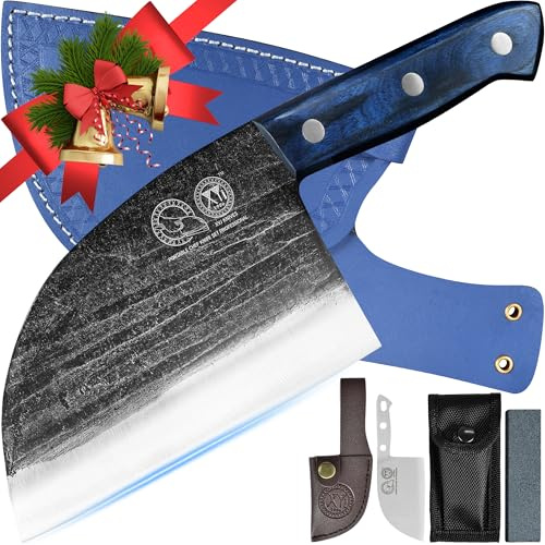 XYJ Authentic Since 1986,Ancient Forged Butcher Knives,Serbian Chef Knife With Sheath,Chinese Vegetable Meat Knives For Kitchen Camping Outdoor,Full Tang (6 inch)