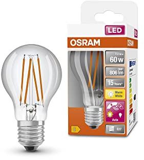 OSRAM Lampada LED Star+ con sensore di luce diurna, E27-base Ottica del filamento,Bianco caldo (2700K), 806 Lumen, sostituzione delle lampade 60W, non dimmerabile, 4-Confezione