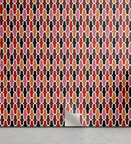 Ambesonne Retro Peel & Stick Wallpaper for Home, Vertical Rounded Lines Conceptual Design Graphic Vibrant Composition, Self-Adhesive Living Room Kitchen Accent, 13 x 100, Maroon Pink Orange