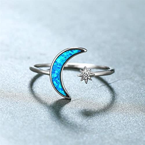 STOPI Boho Weiblicher Blauer Weißer Opal-Stein-Ring-Charme-Silber-Farben-Eheringe Für Frauen Netter Brautmond-Stern-verlobungsring