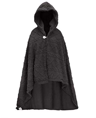 TINAYAUE Mädchen Poncho mit Kapuze Weiche Schaldecke mit Wollkugel Schön Kuscheliger Deckenumhang mit Hut Winter Warme Decke Mikrofaserdecke Bequeme Plüsch Schalmantel für Hause, Büro