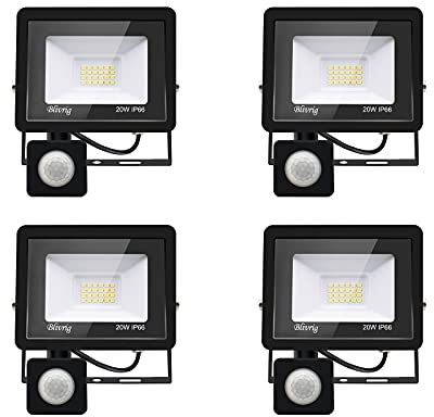 Jefedana LED Strahler mit Bewegungsmelder 20W 2000LM 6000K IP66, 4 Stück | Mit Bewegungsmelder, superhell 2000LM, IP66 wasserdicht, 6000K Kaltweiß, ideal für Garten Garage Hof, langlebig
