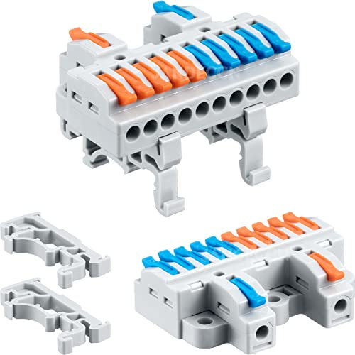 JANDECCN 6 morsettiere per guida DIN, connettori per cavi di giunzione fai da te per circuito in linea 28-12AWG (2 in 10 Out)