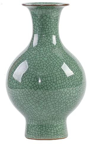 Chinesische Keramikkunst, handgefertigt, antike Eisriss-Glasur, große Porzellan-Blumenvase für Heimdekoration Grün02