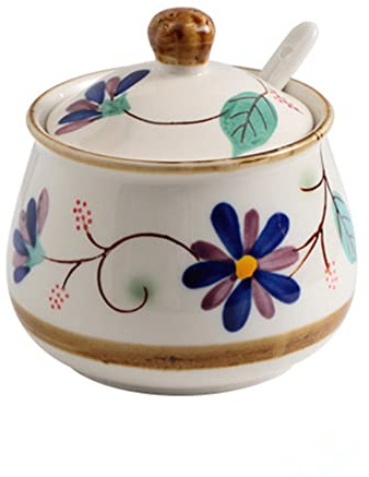 Desconocido Azucarero y Salero de Cerámica, Azucarero Vintage con Tapa y Cuchara, 320ml/10.8 oz, Sirviendo para Azúcar, Sal, Té, Especias y Más