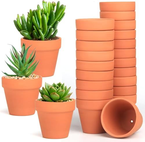 FAINCA 20 stycken lerkrukor små 4 x 4,5 cm terrakottakruka med dräneringshål terrakotta blomkruka återanvändbara små lerkrukor för pyssel, miniblomkrukor, blomkruka för miniväxter, krukor