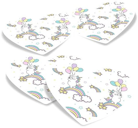 Vinyl Heart Stickers (Set of 4) 10cm - Party Unicorn Balloons Rainbows Stars Kids for Laptops, Tablets, Luggage, Scrap Booking, Fridges #170703