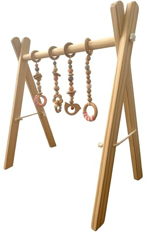 Baby Gym Spieltrapez Spielbogen Baby Holz mit Figuren & Kugeln Spielebogen Spieltrapez Mobile Activity Center Holzspielzeug Montessori Spielzeug