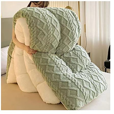 KemNet Dicker Bettdecke Kaschmir-Steppdecke, Winter Steppdecke Dicker Lamm-Kaschmir, Decke, für den Winter, Weich und strapazierfähig Schwere Steppdecken,Grün,150x200cm(2kg)