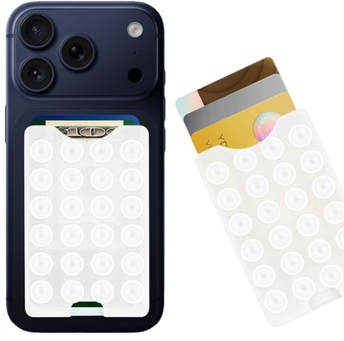 CukoHno Classic - Suction Phone Card Holder Adhesive Mount,Up to 3 Cards,Hands-Free,Strong Grip Holder for Selfies and Videos,2.28″x 3.5″,Transparent