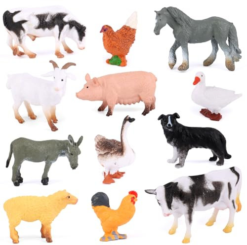 MXTIMWAN 12 Pezzi Mini Fattoria Animali Figurine, Giocattoli Figure di Animali da Fattoria, Mini Animali Della Fattoria Set per Feste di Compleanno, Toppers di Cupcake