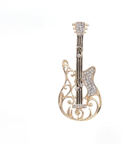 GamTelightpe Brosche Gitarre, goldfarben, Zirkonia, glänzend, für Kleidung und Schals und Taschen, Geschenke für Frauen und Männer, goldfarben, Edelstahl Strassstein