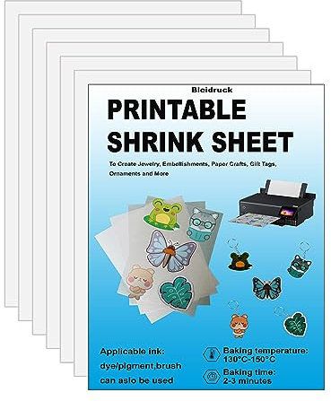 10 Blatt Bedruckbar Schrumpffolien A4 Glänzend Weiß Schrumpfende Plastikfolie DIY Schrumpffolien für Inkjet-Drucker