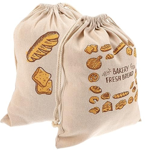 Mikinona 2stücke Brotbeutel Mit Kordelzug Wiederverwendbar Brotbehälter Leinenbeutel Brotverpackung Für Toast Lebensmittelaufbewahrungsbeutel Brotschutzbeutel Brotvorrat Lagerungstasche