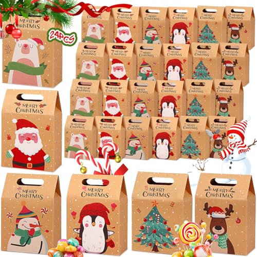 Geschenktüten Weihnachten,24 Stücke Weihnachtstüten Klein, Weihnachtstüten Papier, Partygeschenktüten Geeignet für Schokolade, Süßigkeiten, Kekse, Geschenkfüllung