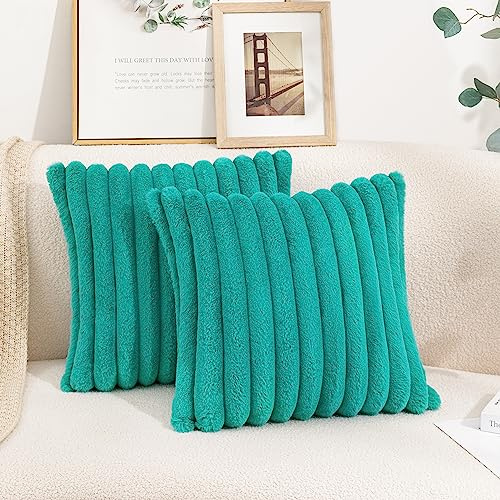 Uhomy - Paquete de 2 fundas decorativas de piel sintética para cojín, lujo, súper suaves, con diseño a rayas, para sofá, sillón, dormitorio, cómodas, gruesas, esponjosas, funda de almohada de color