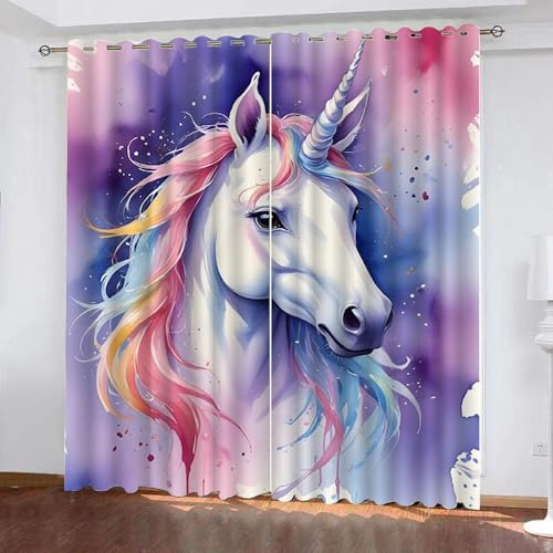 Generisch Gardinen Einhorn Pferd 2 Stück H 100Cm X B 70Cm,Vorhang Galaxie Blickdicht Ösen 2Er Set,Verdunklungsvorhänge Lichtundurchlässig Kinderzimmer,Kinder Vorhang Verdunkelung,C19