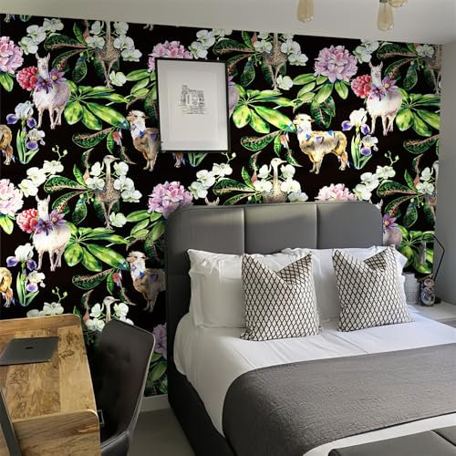 Selbstklebende Tapete Alpaka Grün Lila Strukturtapete Wandtattoo Schlafzimmer Tapete Selbstklebend Vliestapete Wallpaper for Living Room Tapeten Leicht zu Entfernen Wandschutzfolie 38.6x250.6cm