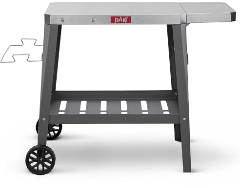 Feasto Utomhus grillbordsvagn, pizzaugn bord med hjul, rostfritt stål bänkskiva vagn med fällbart förlängningsbord, mångsidig matförberedning grillvagn för utomhus BBQ matlagning samling