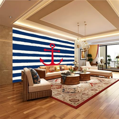 Fototapete Wandbild Einfache Linien, blaue und weiße Streifen Tapete Vliestapete 300 x 210 cmMöbelfolie für Wohnzimmer Schlafzimmer Wand Küche Möbel Blau