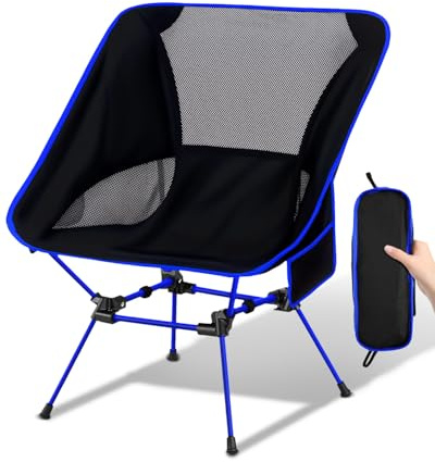 Trongle Ultra Lightweight Camping Chair for Adults, Portable Camping Chairs with Pocket & Carry Bag, Compact Heavy Duty Folding Chairs for Travel, Backpacking, Hiking, Picnics, Fishing (Blue)