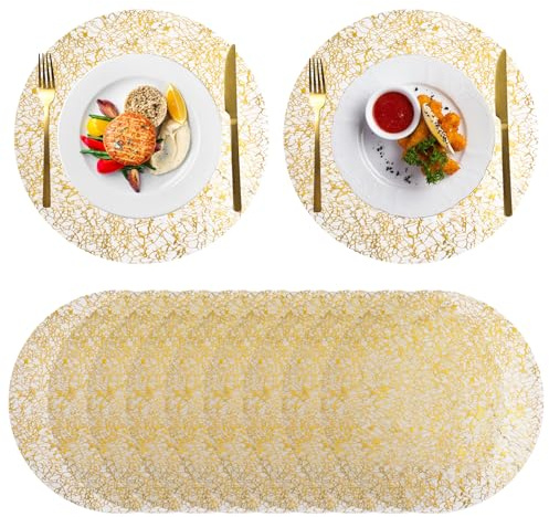 URROMA 50 Stück goldene Mahlzeit-Matten, Einweg-Essmatte, Goldfolie, Tüll, runde Kissen, Glitzer, Goldfarbene Tischsets für Hochzeit, Party, Bankett, Dekoration