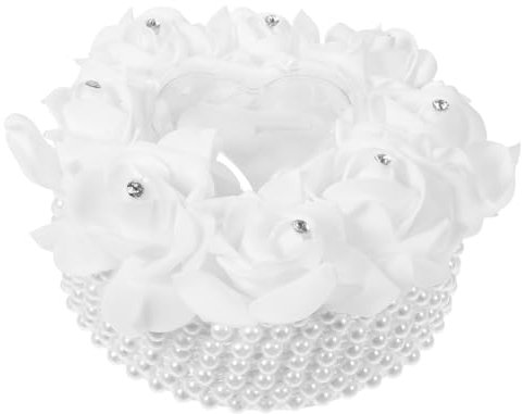 DECHOUS Ringkissen Mit Perlen Und Blumen Für Die Hochzeit Dekokissen Ringbettkissen Ringe Perlenträger Outfit Ring Und Herzgirlande Brautspitze Ringhalter Ringkissenbezug