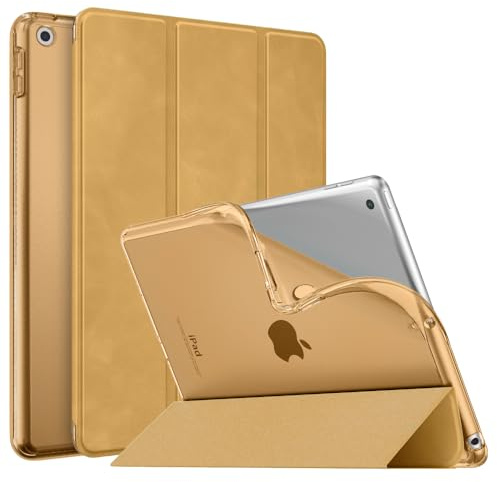MoKo Funda para Nuevo iPad 9ª Generación 10.2 2021 (10.2 Pulgadas)/iPad 8ª Gen 2020/iPad 7ª Gen 2019, Delgado Función Soporte TPU Protectora Plegable Cubierta Trasera Transparente, Moca Mousse